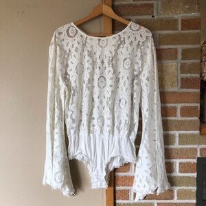 NWT Free People bodysuit large lace white floral intimately better with time